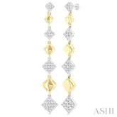 1/2 ctw Two-Toned Puffed Cushion-Shaped Link Round Cut Diamond Fashion Long Earring in 14K Yellow and White Gold
